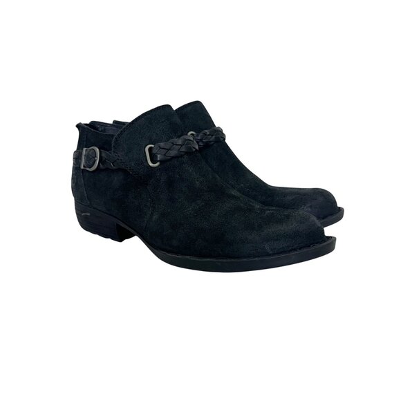 Born Sylvia Black Leather Braided Strap Ankle Booties Shoes F13703 Womens 8.5 M - Picture 1 of 10
